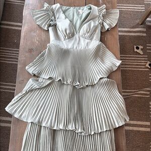 NWOT Sage Green Elegant Pleated Dress